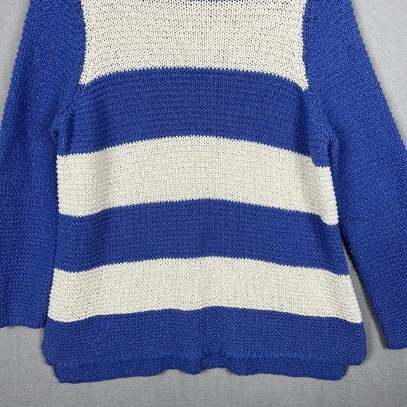 Chico's Sweater Top Size 3/XL Blue Striped Metallic Gold Open Knit Pullover - Picture 4 of 13